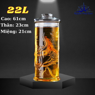 Bình 22 lít ngâm rượu thủy tinh dáng trụ hoa văn rồng