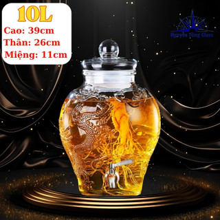Bình ngâm rượu thuỷ tinh 10 lít Dáng Chum Rồng ( DUNG TÍCH THỰC 9L )