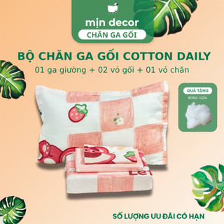 Bộ Chăn Ga Gối Cotton 3D Mịn Decor, Ga Giường Bo Chun 10cm, Vỏ Chăn Có Khoá Kéo - Hoạ Tiết Dễ Thương