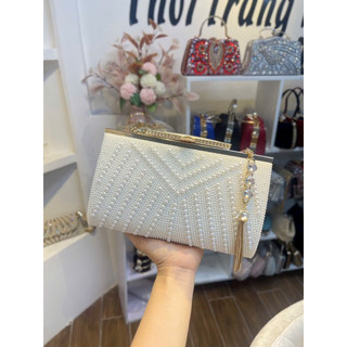 ví cầm tay đính ngọc trơn đi tiệc bản to siêu hot siêu sang-clutch ngọc tiểu thư đi tiệc xinh xắn( ảnh thật)