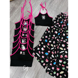 Set xuông yếm kitty đen