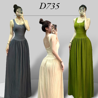 D735 - Đầm Nữ Sát Nách Xoè Nhún Nút Bấm - Ngọc Lucie