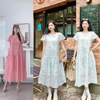 váy cộc tay thêu hoa nổi ( V42)