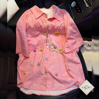Áo Sơmi Cộc Tay Ba Len Đính Sticker (Sẵn ship)