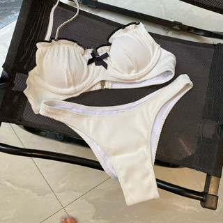 Peachybikini pv83 - set bikini gọng nâng viền nơ đen