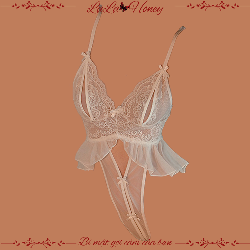 Bộ đồ lót liền thân bodysuit ren cám dỗ hở ngực hở đáy - Lala Honey