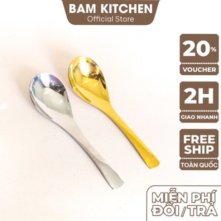 Muỗng canh bầu tròn inox Bam KITCHEN cán cong loại dày cao cấp MCC01F