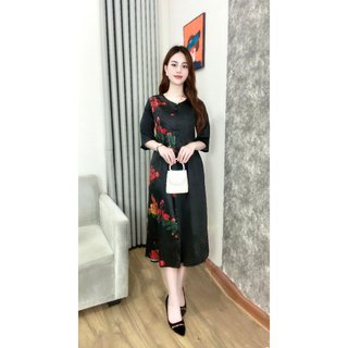 M22- Váy lụa trung niên che khuyết điểm cực tốt khi đi chơi , dự tiệc . Mã M22