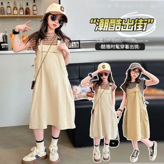 set váy yếm bé gái lớn áo thun ngắn tay yếm vải 2 dây size đại VL2 size 130-170 21-45 kg quần áo trẻ em hàng quảng châu