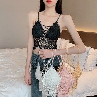 Áo bra nữ ren hoa dây lưng đan chéo sexy, Áo croptop 2 dây mút mỏng mềm mại tháo rời ZANABRA B210