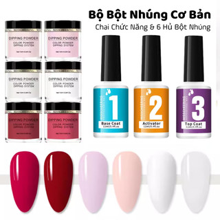 Bộ Bột Nhúng Cơ Bản | Chai Chức Năng & 6 Hủ Bột Nhúng & Cọ Phủi Bột Làm Móng