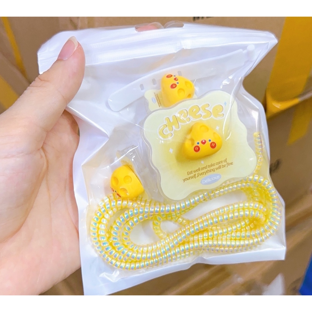 [Bọt Biển Cheese] Bộ phụ kiện bảo vệ cáp và củ sạc PD18/20W bằng silicon hoạt hình chống đứt gãy | BigBuy360 - bigbuy360.vn