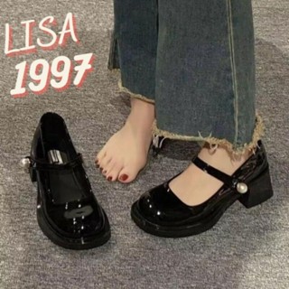 NÊN LÙI 1 SIZE Giày búp bê lolita nữ đế 5 cm tăng chiều cao da bóng quai ngang đính ngọc