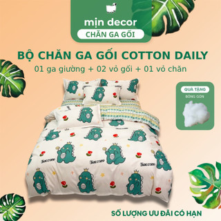 Bộ Chăn Ga Gối Cotton 3D, Ga Giường Cotton Poly Bo Chun 30cm - Nhiều Hoạ Tiết