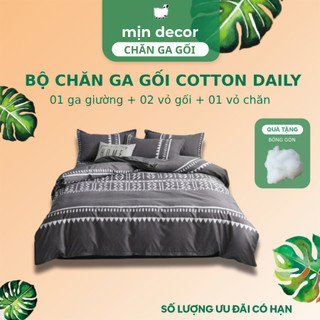 Bộ Chăn Ga Gối Cotton 3D Mịn Decor Bo Chun 10cm, Hạn Chế Nhăn Xù - Hoạ Tiết Kẻ, Basic