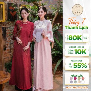 Áo Dài Thanh Chi Lụa Gấm Hoa Tay Lỡ Cổ Tròn Cây Leo Design - TC709