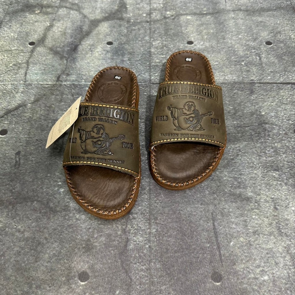 Dép da nam quai ngang ông địa da bò sáp