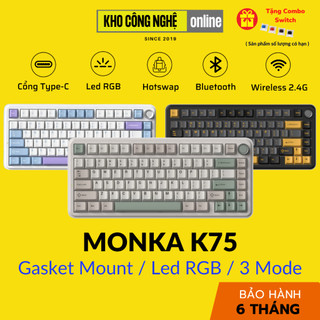 Bàn phím cơ monka k75 có hotswap, mạch xuôi, led rgb, kết nối 3 modes