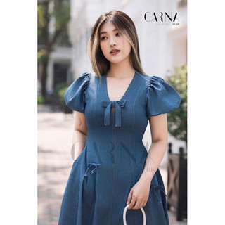 Đầm denim dáng dài đính nơ xinh xắn