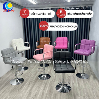 Ghế xoay quầy bar tay vịn inox sang chảnh, ghế chụp hình livestream xoay 360 độ chỉnh độ cao 60-80cm