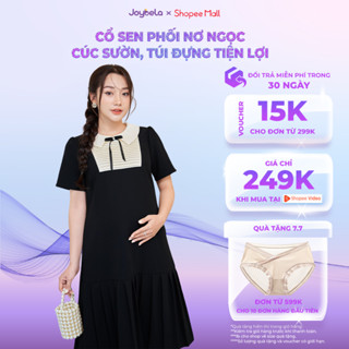 Váy Bầu Công Sở Mùa Hè JOYBELA Đầm Bầu Cổ Sen Phối Nơ Xếp Ly Cho Mẹ Bầu Đi Làm Đi Chơi Xinh -V853