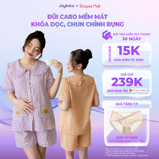 Bộ Bầu Mặc Nhà Joybela Set Đồ Sau Sinh Cho Mẹ Vải Đũi Kẻ Caro Khóa Dọc Cho Con Ti Tiện Lợi - B640