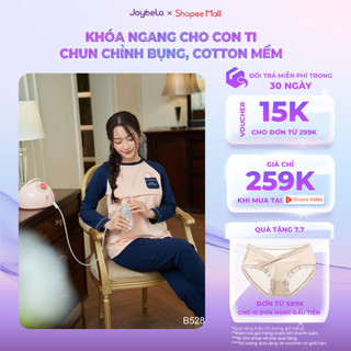 Đồ bộ sau sinh cho mẹ mặc nhà joybela tay dài cotton cấp mềm nhẹ thiết kế khóa ngang cho con bú-b528