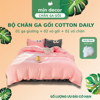 Bộ Chăn Ga Gối Cotton 3D Poly Mịn Decor, Hoạ Tiết Kẻ In 3D Dễ Thương, Làm Phủ Bo Chun 10cm
