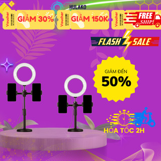 Bộ Đèn Để Bàn 3in1 - Với 2 Kẹp Xoay 360 Độ, 3 Chế Độ Màu Sáng, Để Bàn Phục Vụ Livestream - Chính Hãng HULAKO