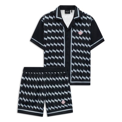 Set Shirt Nam Short Dominos Black, Chất Vải 100 PoLy Thoải Mái ,SB0036, SOME HOW STORE