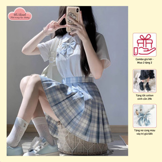 Bộ chân váy jk kẻ sọc xếp ly caro và áo sơ mi trắng ngắn tay basic học sinh đồng phục nữ sinh Nhật Bản