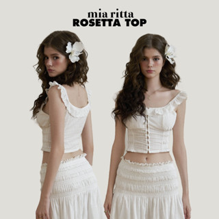 Áo thô trắng Rosetta Top Mia Ritta A2201 - Áo sát nách chạy chun vai bèo - Áo trễ vai phối vải ren thêu