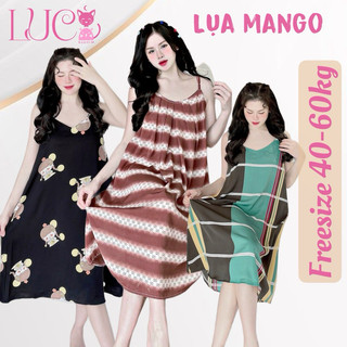 (40-60kg) Đầm váy ngủ mặc nhà 2 dây Lụa Mango sang trọng (bầu bí | sau sinh bon chen được)