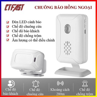 Chuông báo khách cửa hàng, báo động chống trộm cảm biến hồng ngoại CTFAST, lời chào báo khách ghé thăm, dọa trộm