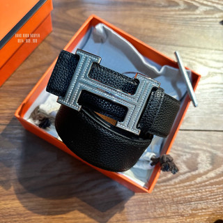 Thắt lưng nam h m đính đá bạc full box kèm đinh đục