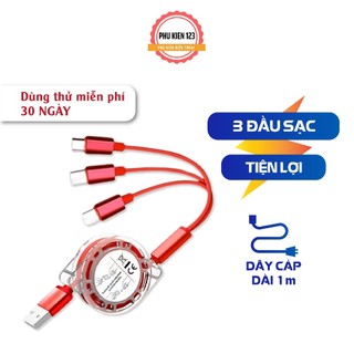 Dây sạc đa năng 3 đầu tiện dụng đầu sạc tương thích  LN,TYPE C,MICRO chống rối