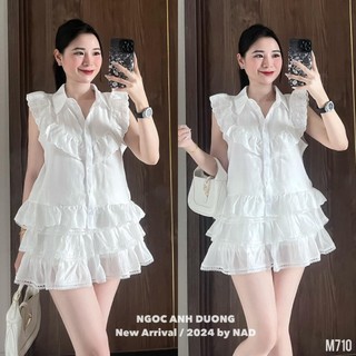 Sét váy sơmi váy tầng phối ren - hàng cao cấp n