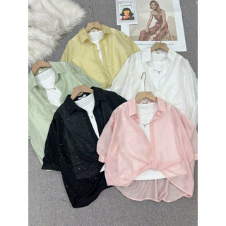 (KÈM ÁO LÓT) Áo Sơ Mi Nữ Croptop Xoắn Bụng Xinh Xắn Form Vừa Form Cách Hàn Quốc