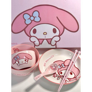 [ SẴN TÔ , ĐŨA ][ CHÍNH HÃNG ] Bộ chén bát đĩa gốm sứ My Melody chính hãng cao cấp Marsica * Sanr