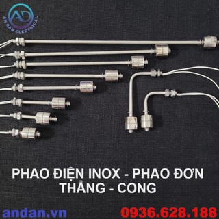 Phao điện inox, phao đơn 78mm, 122mm, 45mm, 75mm, 100mm, 200mm, 250mm, 300mm, 400mm, 500mm.