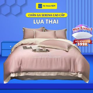 Bộ chăn ga gối đệm SERENA cao cấp Bộ set chăn ga drap grap phủ trải giường gối nệm đệm 5 món lụa thái mùa hè cao cấp