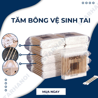 Tăm bông gói 100 chiếc ngoáy tai starhanoi lấy ráy tai nặn mụn bằng gỗ tre thân thiện với môi trường