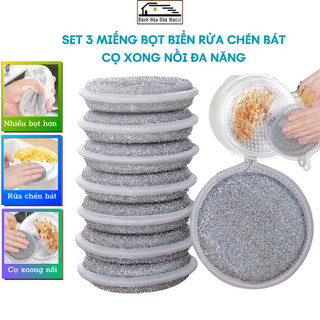SET 3 Miếng Bọt Biển Rửa Chén Bát 3 Lớp Cọ Xoong Nồi Giẻ Rửa Bát Đĩa Đa Năng Siêu Tạo Bọt