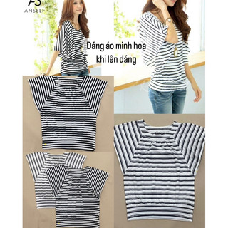 Áo thun cotton dáng dài kẻ ngang - Thanh lý vnxk