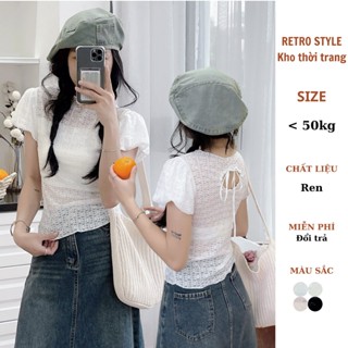 Áo thun ren dệt bông có lót trong may liền thân trước cộc tay - Retrostyle