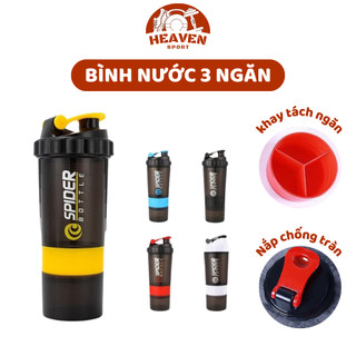 Bình Nước 3 Ngăn Tiện Lợi Spider Có Lò Xo Lắc inox, Tập Gym, Thể Thao, Du Lịch Dung Tích 500ML
