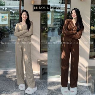 Set Bộ Áo Khoác Dài Tay MiSoul Mall Chất Tăm Nỉ Kèm Quần Dài Cùng Màu BigSize, Set Cardigan 236