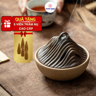 Lư xông trầm hương hình núi nâu cao cấp Dương Minh xông trầm thưởng nụ, Lư xông đốt nụ bằng gốm sứ