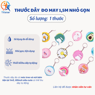 Thước dây đo thước dây may đồ 1m50/60' TXstar hình thú dễ thương có móc khóa nút bấm thu tự động tiện ích
