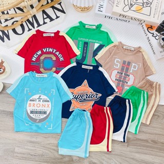 <7-25kg> Bộ Cộc Tay Thun Lạnh Áo Phối Màu Dễ Thương Minkey Baby Dành Cho Bé Trai, Bé Gái Co Giãn Tốt, Thấm Hút Mồ Hôi.